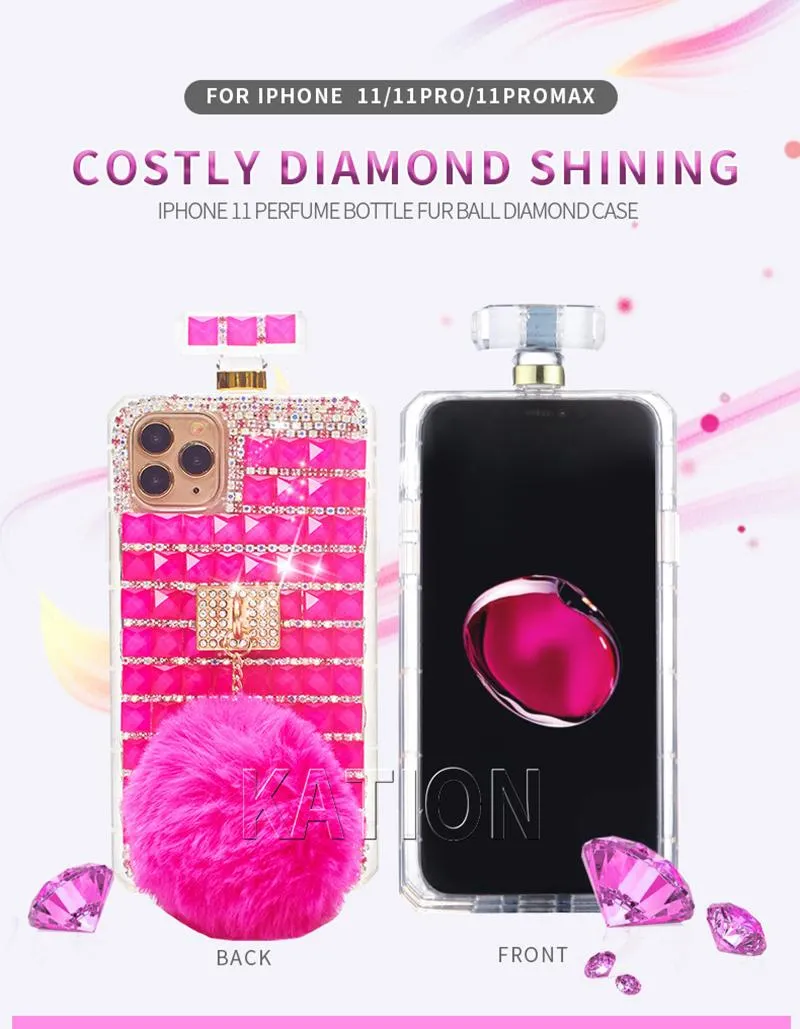 Fashion Diamond Perfume Bottle Cases with Chain Lanyard For Samsung S21ultra S21 NOTE20 NOTE10 S10PLUS S9 A20 Bing Designer Bling Crystal Rhinestone Phone Cover