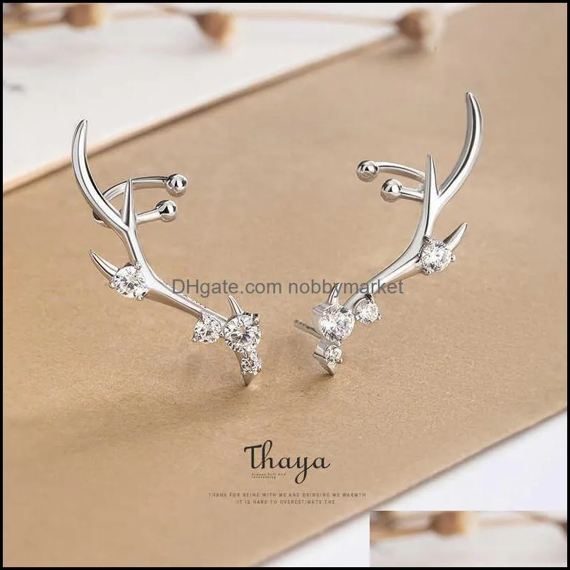 Thaya Silver 925 Jewelry Diamond-studded Zircon Earrings Deer Crown Style Earring For Women Engagement Fine Jewelry 210619