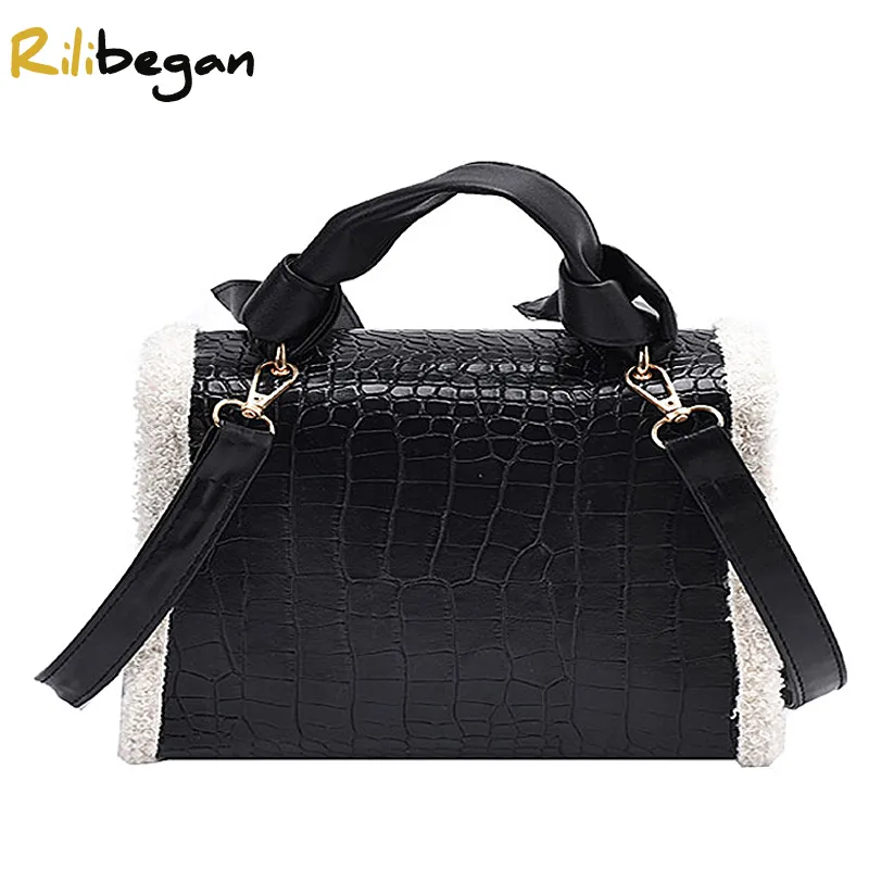 Dames Mode Alligator Patroon Top Handvat Lederen PU Vintage Wol Side Crossbody Handtassen