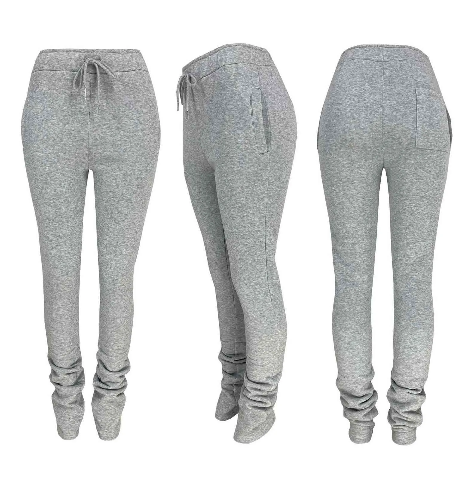 Stacked Sweatpants Women's Fleece Thick Sports Fitness Drawstring with  Pocket Streetwear Flare Pants Bulk Item Wholesale Lots Y211115