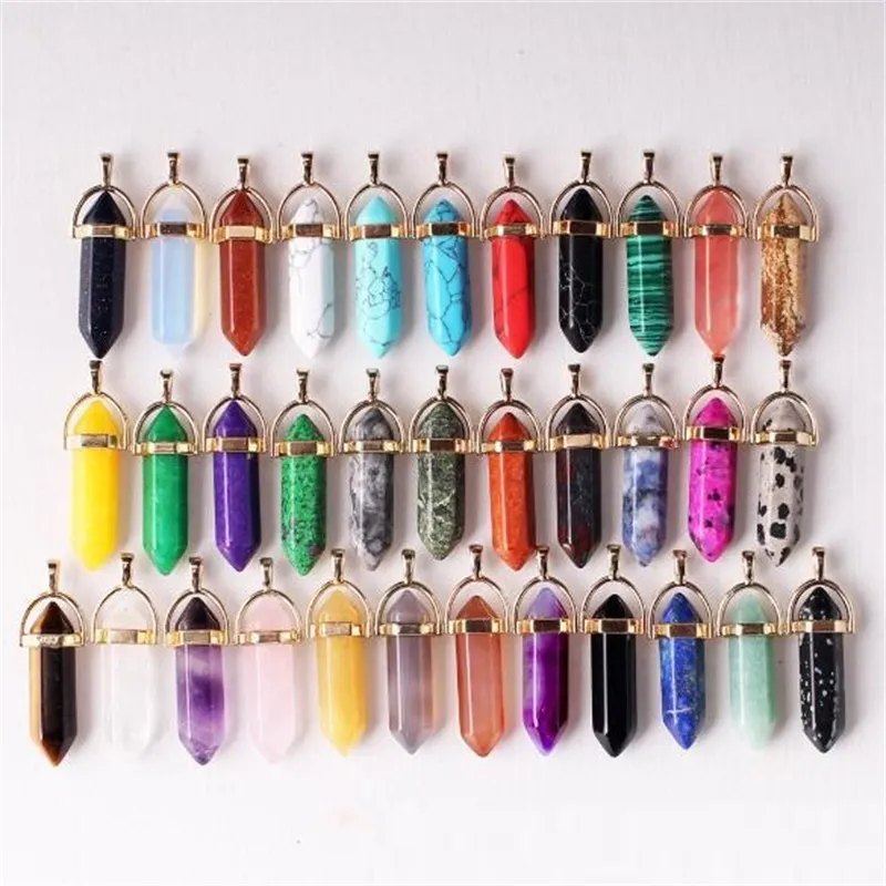 Mode Natursten Bullet Form Charms Healing Crystal Pendant Quartz Chakra Druzy Halsband Smycken FindIngs