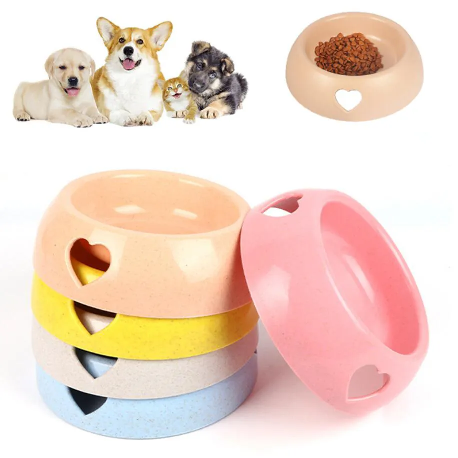 Cute Hollow Love Heart Ciotole di plastica Pet Dog Feeding Ciotole per alimenti Cat Feeder Piatto Intestino Candy Color Dog Cat Bowls Piatto per cibo da viaggio