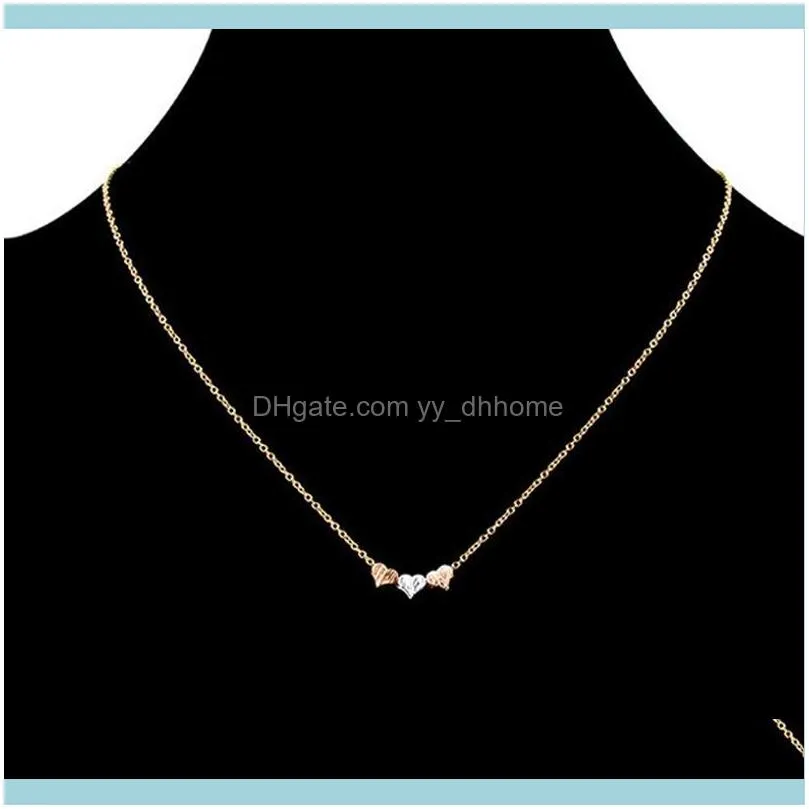 Pendant Necklaces Dainty Tiny 3 Hearts Gold And Rose Chain Necklace Simple Birthday Wedding Bridesmaid Gifts