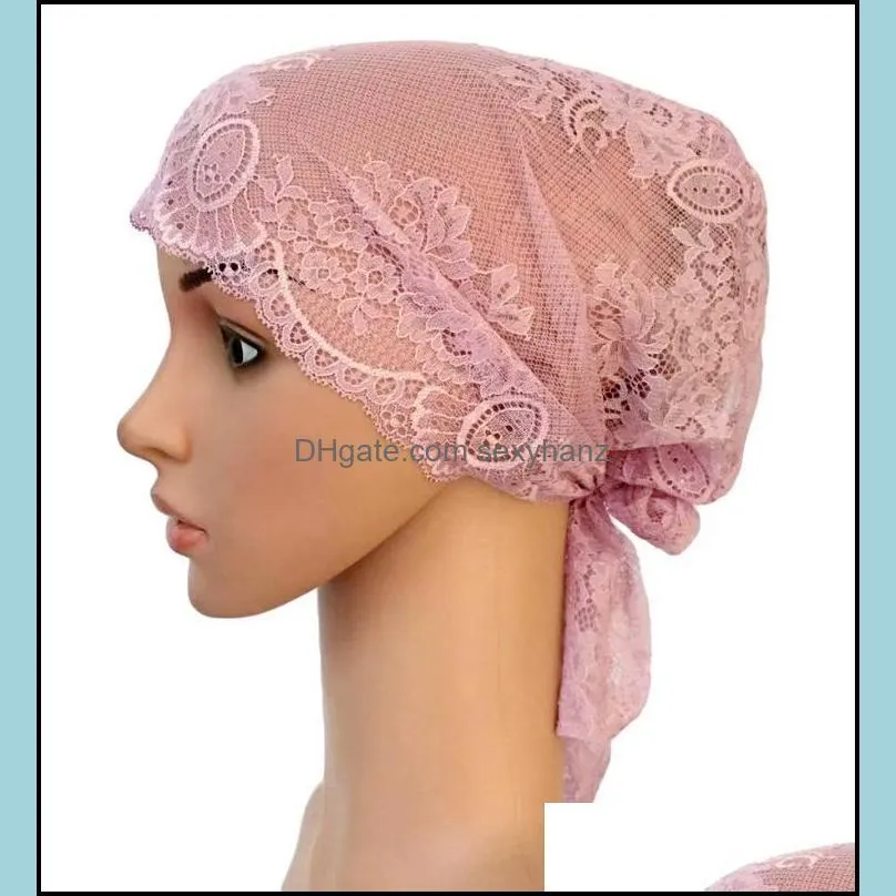 New Women Muslim Inner Hat Beanie Hair Loss Lace Cap Turban Islamic Headscarf Islamic Chemo Cancer Headwar Ladies1