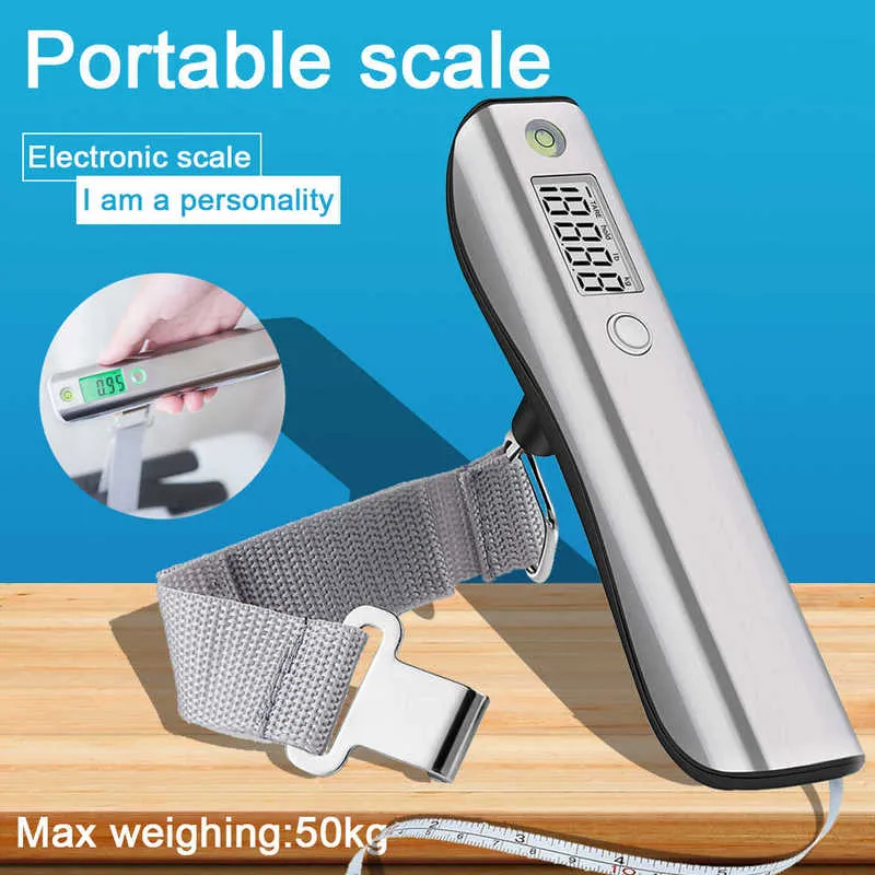 50kg/110Lbs Luggage Scale with Handy Bubble Level and Tape Measure For Traveler Electronic Balance Baggage Weight Scale 210927