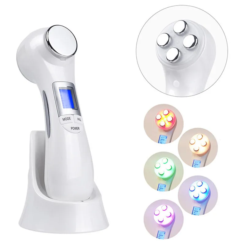 6 em 1 cabeça de sonda dupla RF Máquina de cuidados com a pele Limpador de rosto Vibração EMS Ion Ultrasonic Mesoterapia Massageador facial Máquina de rejuvenescimento da pele