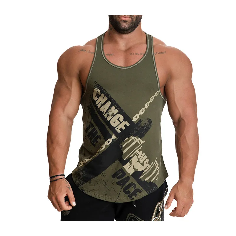 New Mens Brand Abbigliamento Musculacion Tanktop Cotone Stickey Shirts Works Out maschile Gym Vest Bodybuilding Uomo Stampa serbatoio Top 210308
