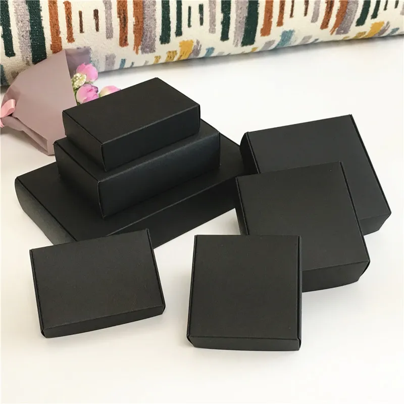 2021 Caixas de embalagem de papelão preta caixas de jóias Múltiplos tamanhos Caixa de presente de aeronaves Black Handmade Sabonete Caixas de embalagem