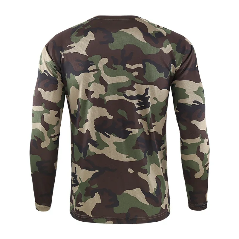 T shirt manica lunga mimetica tattica da uomo T shirt fitness traspirante Quick Dry O Collo Multicam Camo T shirt militare 210317