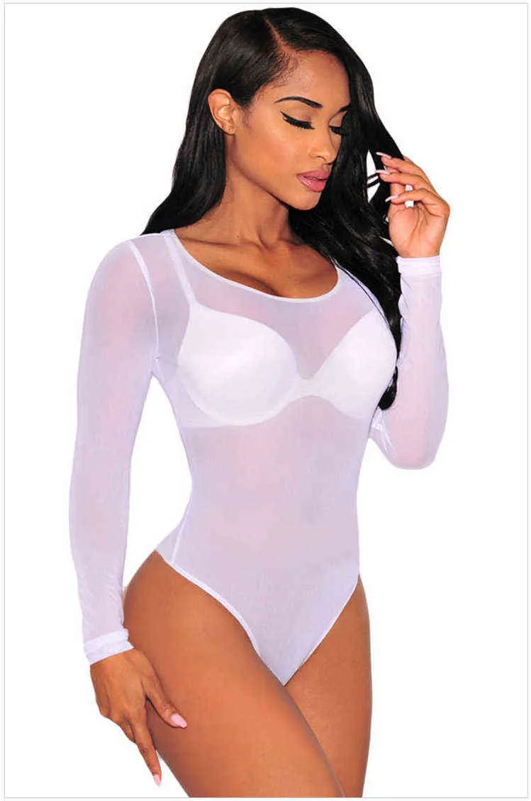 Nude Transparent Sexy Bodysuit Women Rompers Bodycon Jumpsuit Long Sleeve  White Mesh Bodysuit Sheer See Through O Neck Bodysuits 211110 From Dou04,  $8.95
