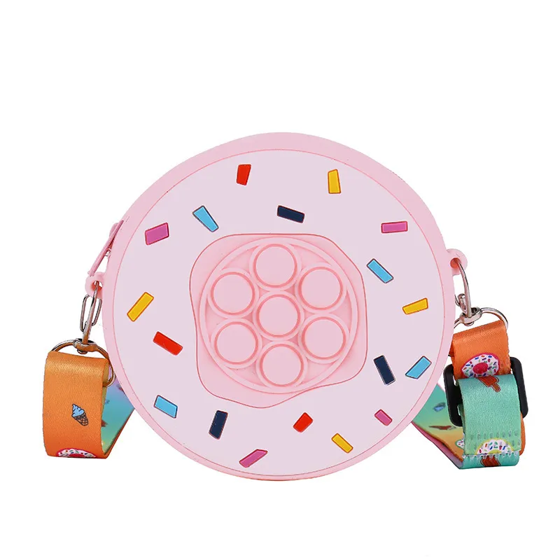 Fidget Toys Mini Crossbody Bag Kid Donut Round Toddler Girl Niños Bolso de hombro Correa linda Kawaii Travel Wallets W1