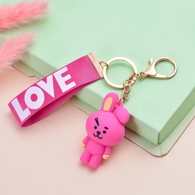 Korean VERSION OF BTS square play youth group classic stereoscopic drop glue doll with love ribbon key chain bag pendant toys