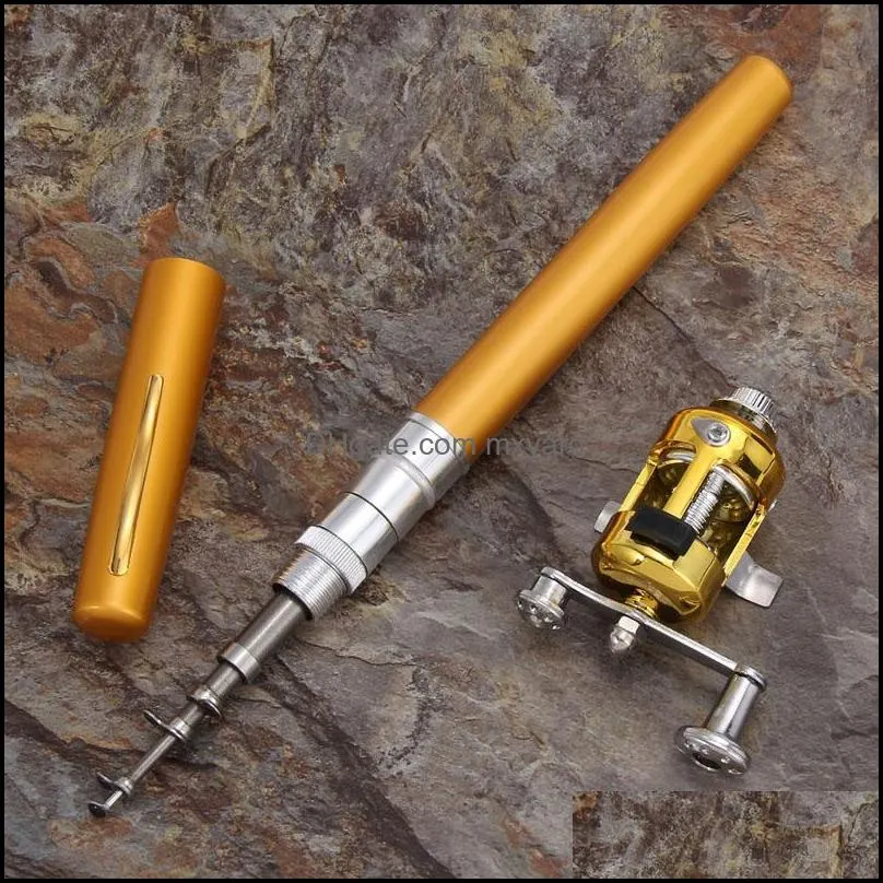 Hot!! Mini Portable Pocket Fish Pen Aluminum Alloy Fishing Rod Pole Reel pesca Wholesale