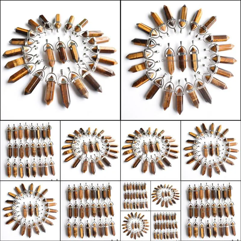 Natural Stone charms tiger eye bullet shape charms point Chakra pendants for jewelry necklace earrings making