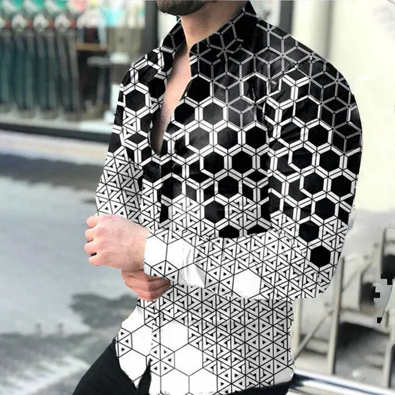 autumn men printed Shirt Fashion Casual long Sleeves shirts Plus size Blouses