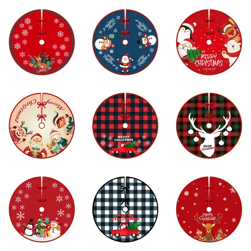 Christmas Tree Skirt with grid Snowflakes Santa Elk Decorations Plush mat Xmas Ornaments 36 inch