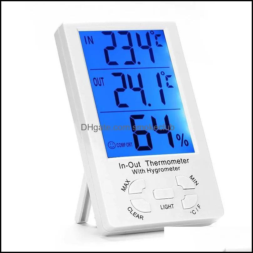 Digital Indoor Outdoor LCD Clock Thermometer Hygrometer Temperature humidity Meter C/F Large Screen KT-905 Thermo-Humidity