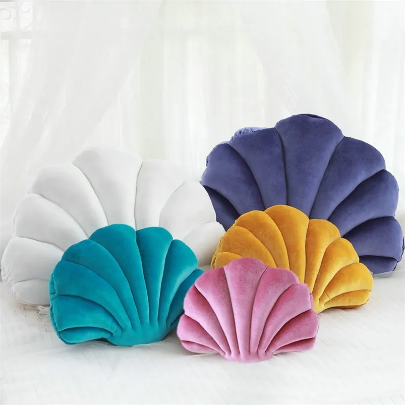 Fairy Home Luxury Decor Shell Pillow Princess Fantastiska Velvet Sea Bed Sofa Kudde Ation Gift 210728