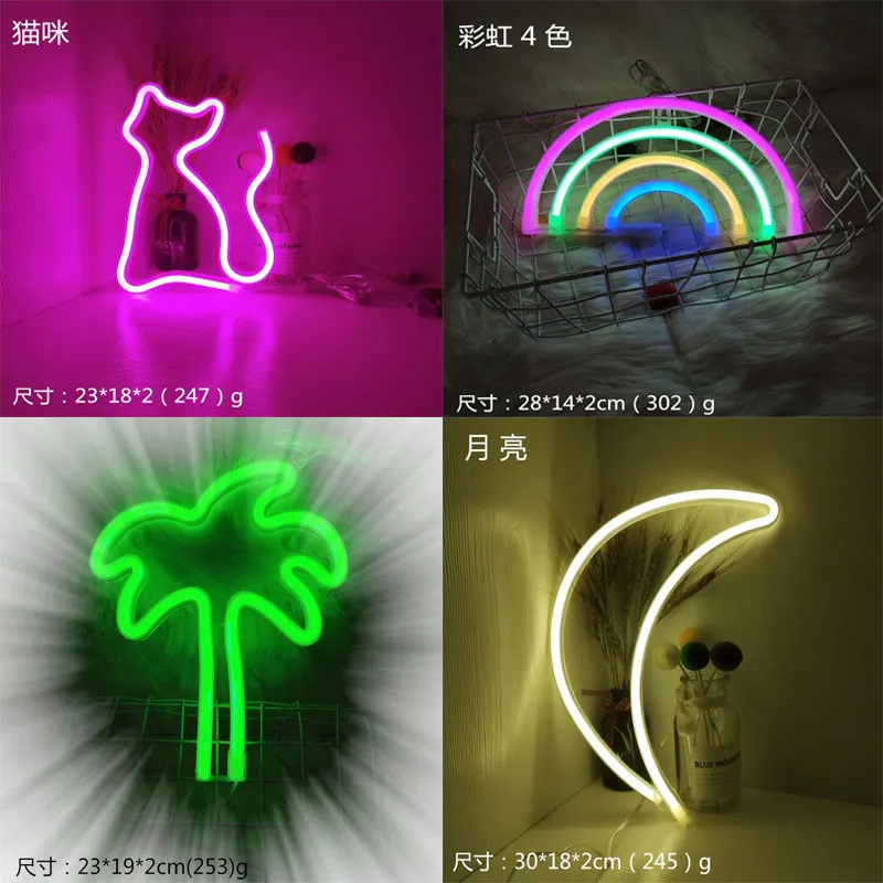 Multi Styles Neon Sign kleurrijke regenboog LED Night Lights for Room Home Party Wedding Decoratie Tafellamp aangedreven door USB1989829