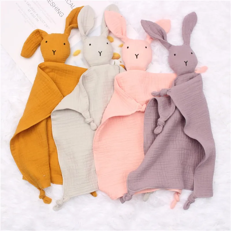 Asciugamani rassicuranti in garza di cotone biologico per bambini Dormire con bambola di coniglio per bambini Panno per burp Asciugamano colorato Placate 14zd B3