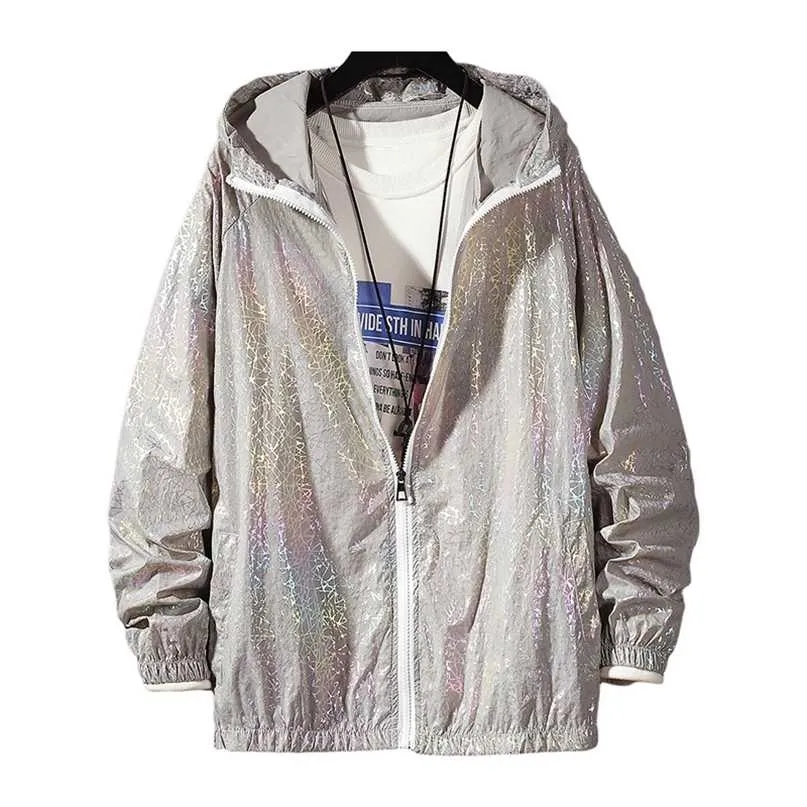 Women Basic Jackets Summer Colorful Reflective Causal Thin Windbreaker Hooded Coat Zipper Bomber veste femme 211025