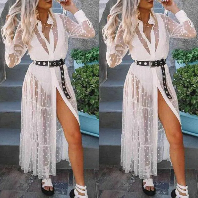 Dames Badmode Zomer Dames Transparant Strand Cover-Up Vrouw Mesh Sheer Kant Maxi Jurk Dames Zien door Sundress Badpak