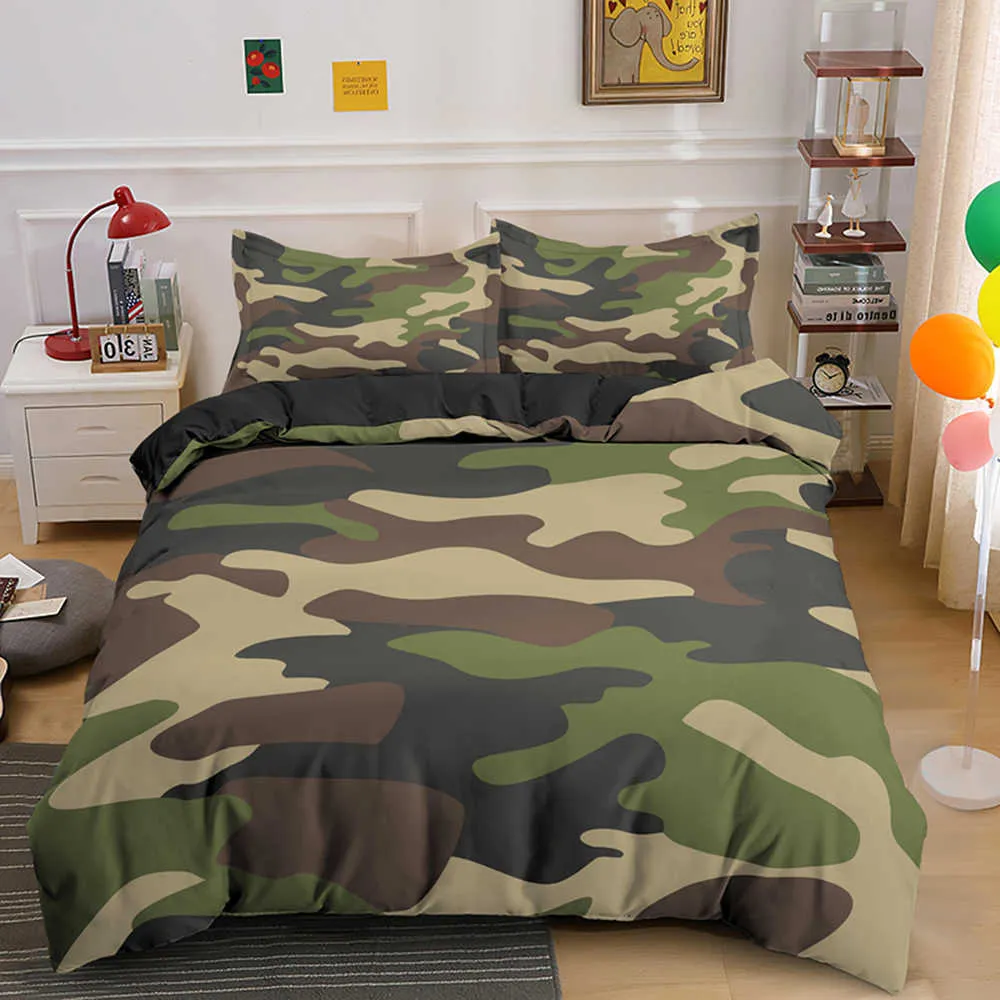 Home Textile Cool Boy Girl Kid Adult Duver Cover Set Camouflage Bedding Sets King Queen Twin Comforter Covers With Pillowcase 210615
