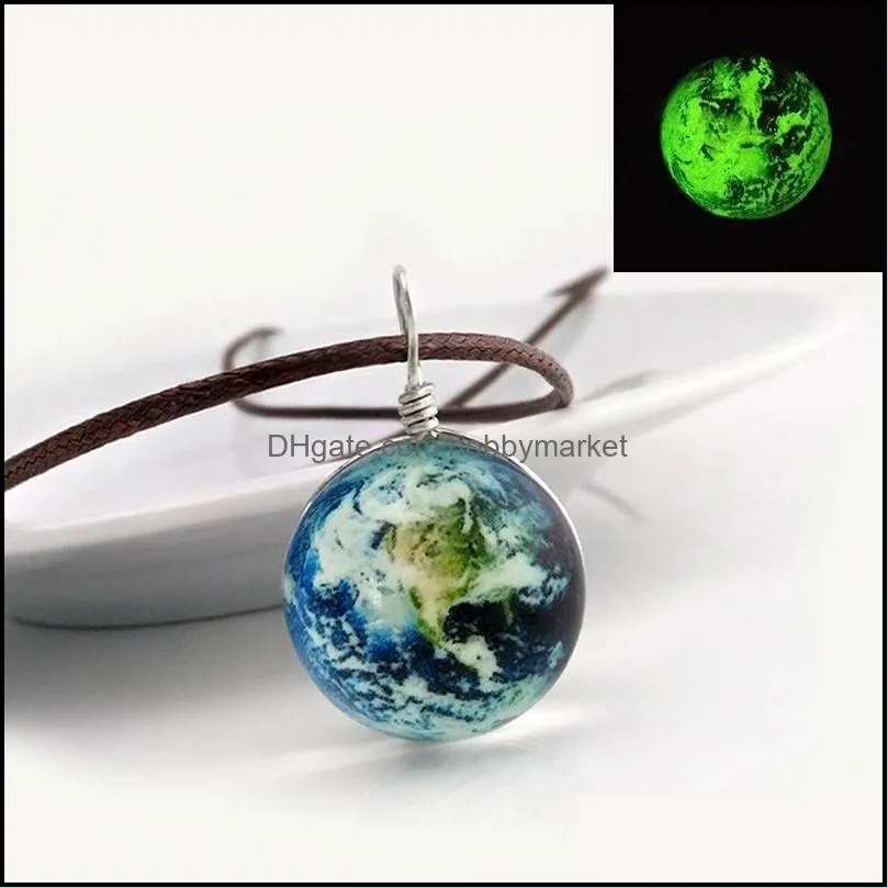 Fashion Starry Outer space Universe Gemstone necklaces Glow In The Dark Glass ball pendant necklace For women&men s Jewelry Mix Models