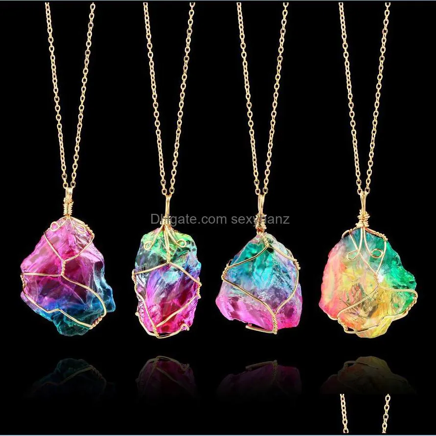 New Natural Crystal Quartz Healing Point Chakra Bead Gemstone Necklace Pendant original natural stone-style Pendant Necklaces Jewelry