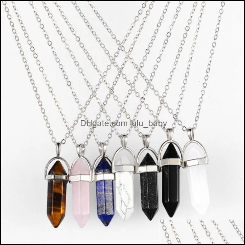 Shape Real Amethyst Natural Crystal Quartz Healing Point Chakra Bead Gemstone Opal Stone Pendant Chain Necklaces Jewelry 2172 Q2