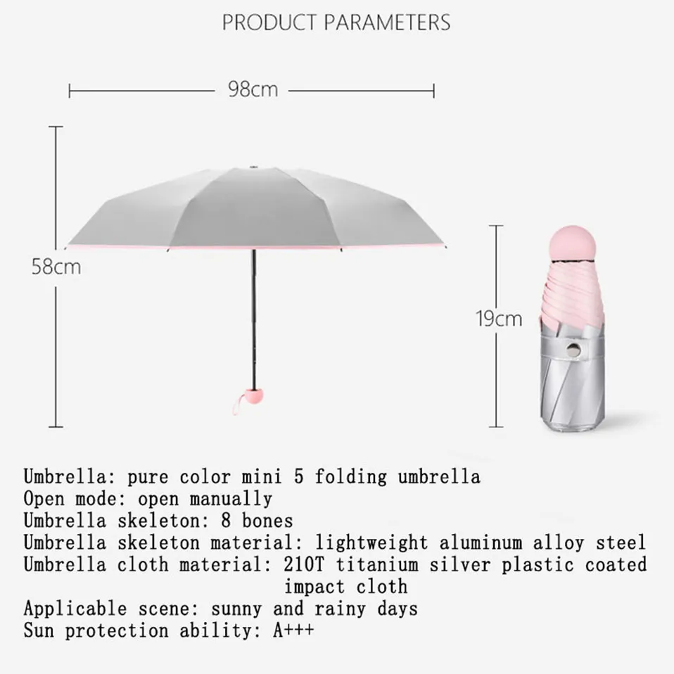 Mini Pocket Umbrella Women Titanium Silver Glue UV Small Umbrellas Rain Women Waterproof Men Sun Parasol Convenient Girls Travel (2)