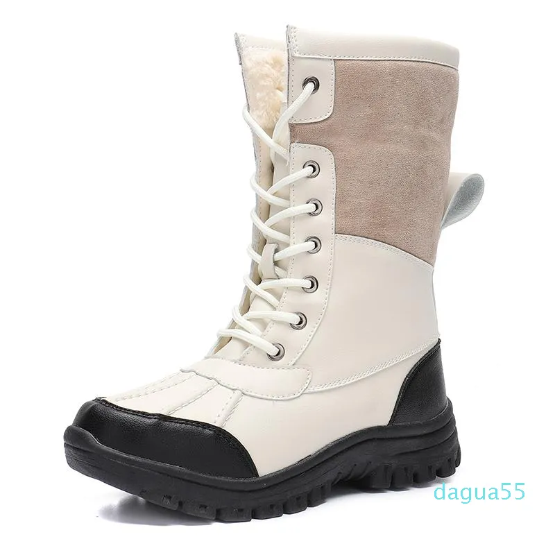 Buty Kobiety Śnieg Wodoodporna Izolowana Kaczka Boot Furry Mid Calf Buty Faux Futro Wykładane Koronki Gumowe Sole Outdoor Non Slip Botki