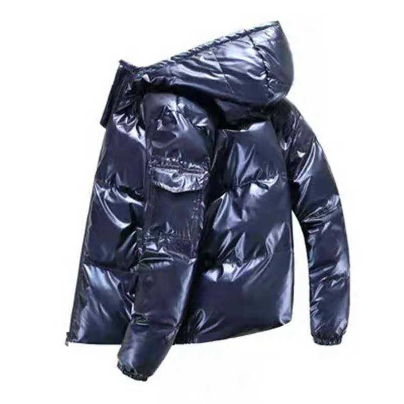 2021 Vinter Mäns Trendiga Ny Glänsande Hooded Down Polded Jacket Short Y1103