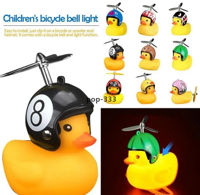 LED Toys Bicycle Duck Bell with Light Broken Wind Small Yellow MTB Road Bike Motor Helmet Riding Cycling Accessories lights