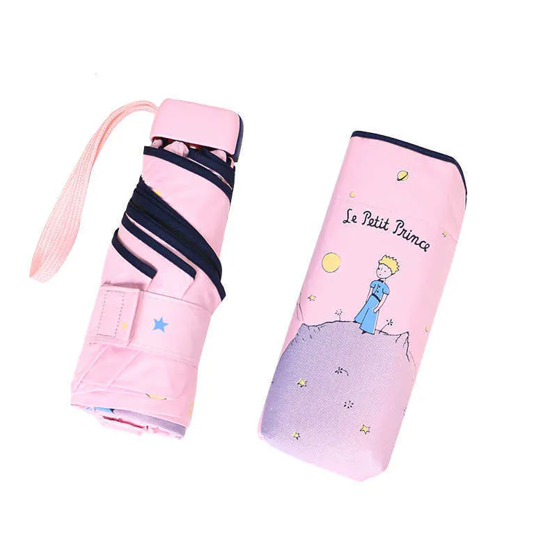 LISM Cartoon Little Prince Umbrella Rain Women Folding s Female Sunny Parasol Lovely Paraguas Mini Pocket 210626