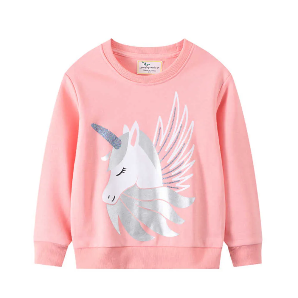 Jumping Meters Autumn Spring Girls Unicorn Print Cotton Sweatshirts for Kids Long Sleeve Top Shirts 210529