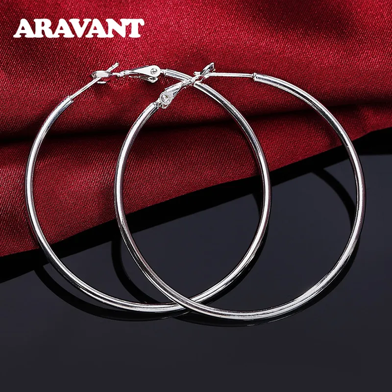 925 zilveren cirkel hoepel oorbellen voor vrouwen mannen 50mm 60mm 70mm 80mm mode-sieraden