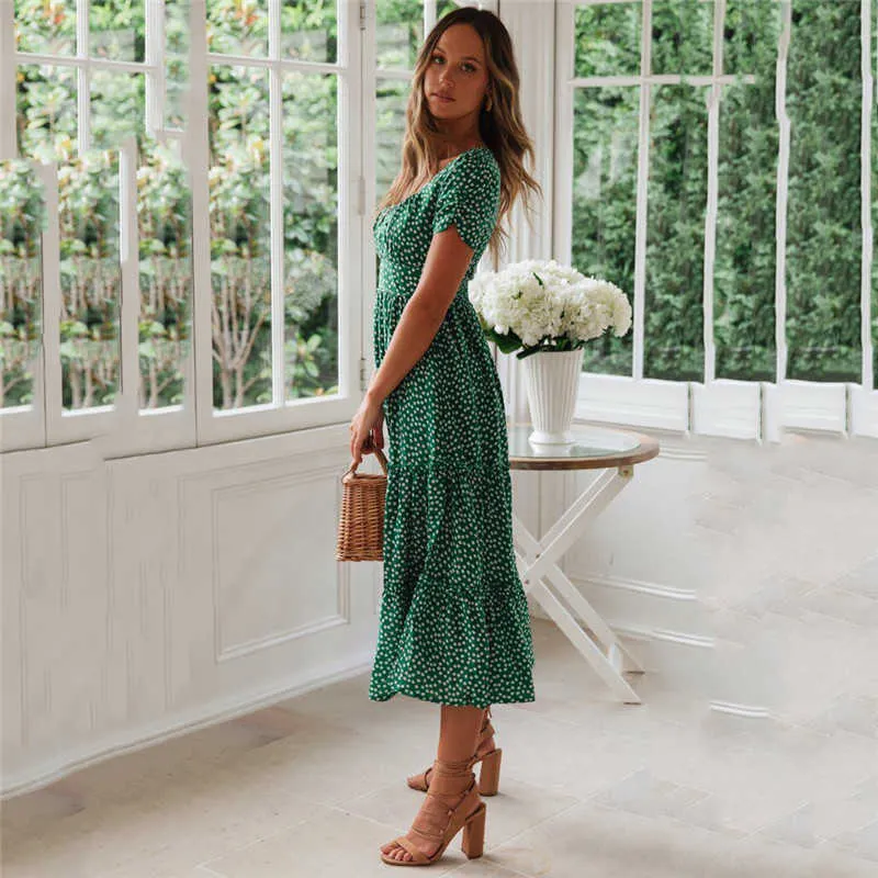 Elegant Green Maxi Dress - Floral Print Summer Dress
