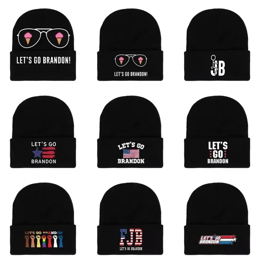 Laten we Go Brandon Black Gebreide Hoed Winter Warm Letters Gedrukt Mode Haak Hoeden Buitensporten Ski Cyclings Unisex Beanie Skull Caps WHT0228