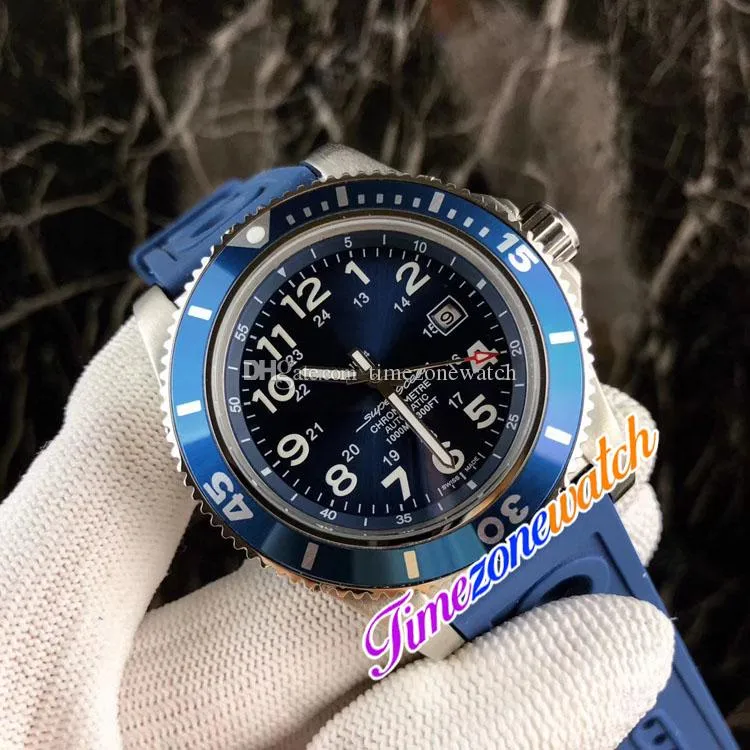44mm Superocean II A17392D8.C910.228S.A20SS.1 Automatic Mens Watch Blue Dial Steel Case Blue Rubber Strap Sport Gents Watches Timezonewatch A03C1
