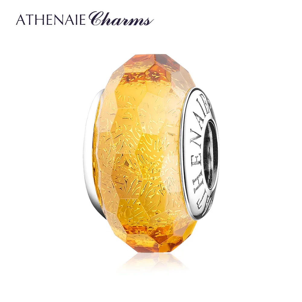 Athenie 100% autêntico 925 Sterling prata facetada dourado Murano vidro encantos Bead para Original DIY Pulseira Colar Mulher q0531