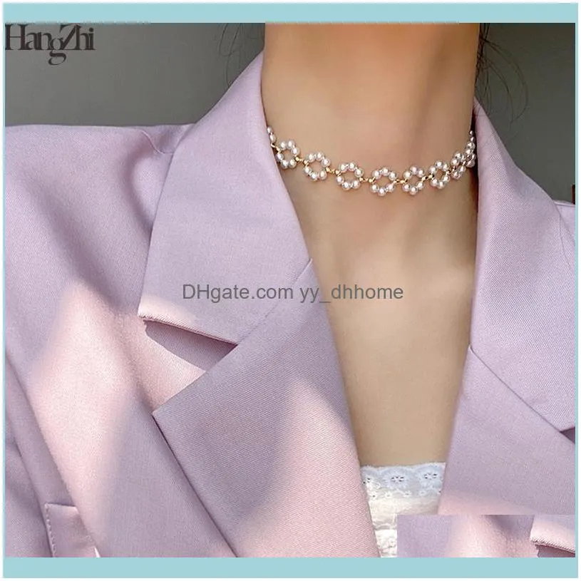 Naszyjniki chokersa wisiorki biżuteria hangzhi eleganckie perły geometryczne zagłębione okrągłe łącze łańcuch Choker Naszyjnik dla kobiet Annive