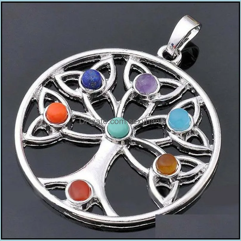 Fashion accessory Natural crystal seven chakras religious pendant alloy inlaid jewelryNecklaces bracelets rings accessor 31CCT