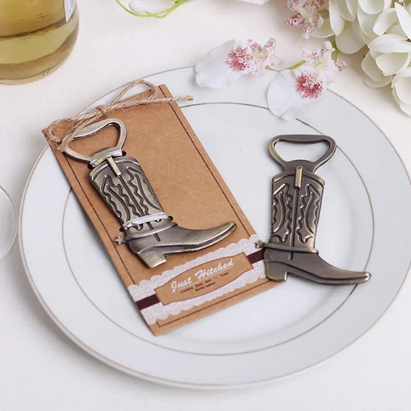 Creative Cowboy Boot Garrafa Opener Vintage Metal Corkscrew para favores de casamento nupcial do aniversário ocidental e presentes de festa