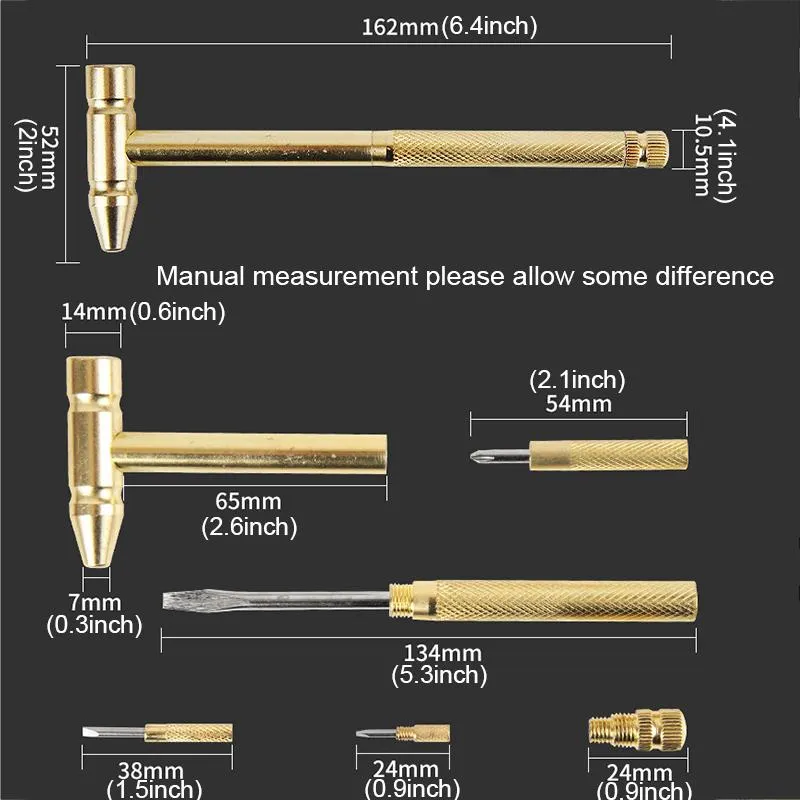 Portable 5 in 1 Mini Multifunctional Metal Hammer 4 kinds Screwdriver Bits Pocket DIY Household Out Door Tools Set JY0968