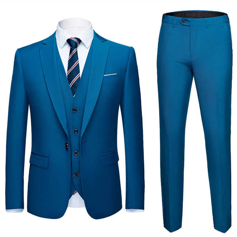 High Quality Men's Suit Groom Wedding Suit Tuxedo Best Men's Slim Business Groom Suit 3-piece (Jacket + Vest + Pants) Asian Size X0909