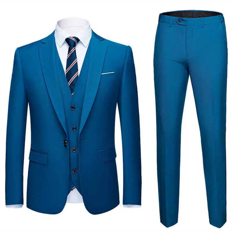 Traje de hombre de alta calidad Traje de boda de novio Esmoquin Mejor traje de novio de negocios delgado para hombres 3 piezas (chaqueta + chaleco + pantalones) Tamaño asiático X0909