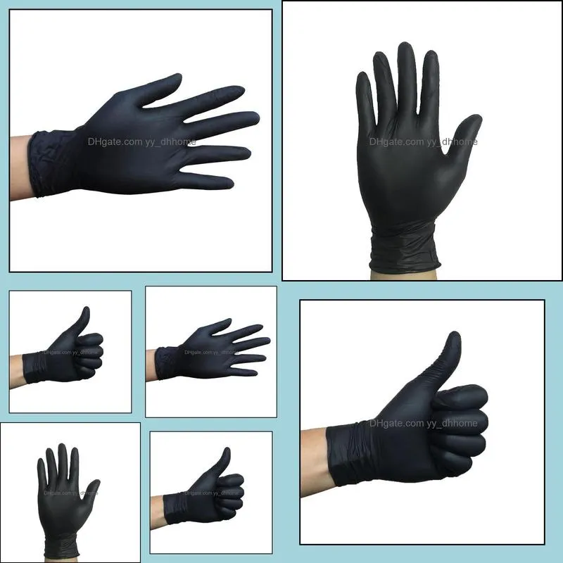 Thickened A-class disposable black NBR latex rubber tattoo gloves anti oil and anti slip repair gloves