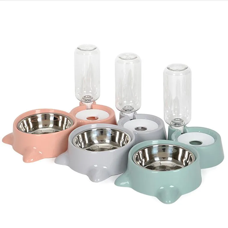 Kat kommen feeders automatische huisdier hond feeder water dispenser kitten drinken kom honden voedsel schotel roestvrij staal goederen