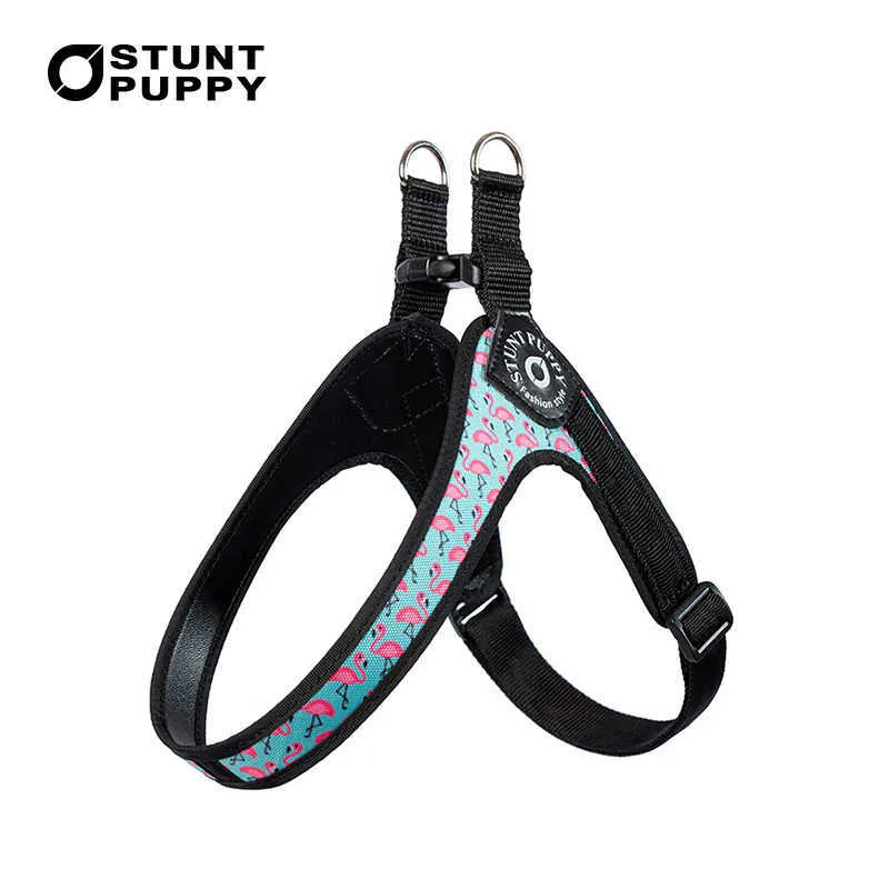 Stunt Puppy Easy Classic Dog Harness Adjustable Chest Size Fit Small And Medium Dogs Cat Pet Printed Famingo Pattern Harnesses 211006